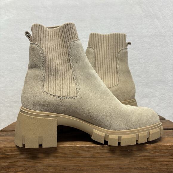 Steve Madden Hayle Ankle Tan Suede Boot Chunky Heel Sock Lug Sole Bootie 8.5 - Picture 7 of 10
